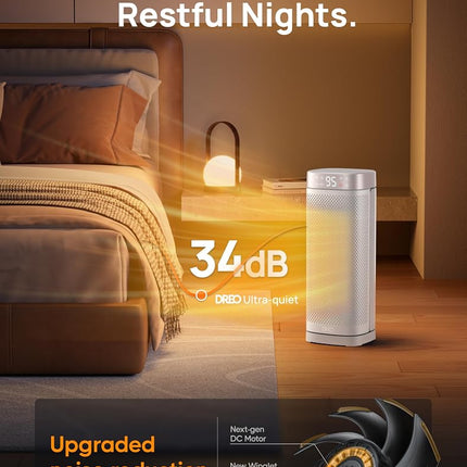 DREO Space Heaters for Indoor Use, 16" PTC Ceramic Heater with Thermostat, 1500W Quiet Portable Electric Heater for Bedroom Home Office with Remote, 70° Oscillation, Overheat Protection, 12H Timer