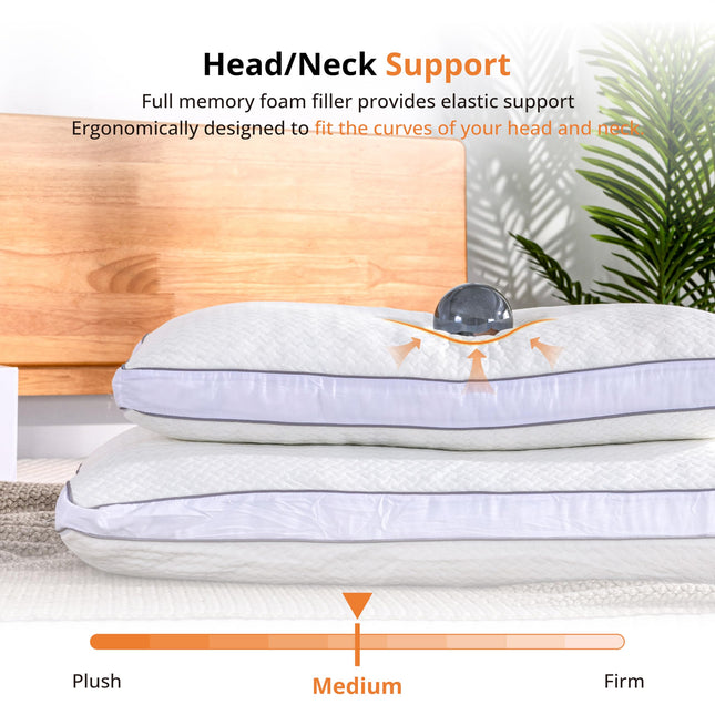 EGOHOME Espuma viscoelástica triturada, almohada estándar para dormir de lado, boca arriba y boca abajo, almohada de apoyo para el cuello con funda lavable extraíble, tamaño King (1 ud.), color blanco, 1,81 kg