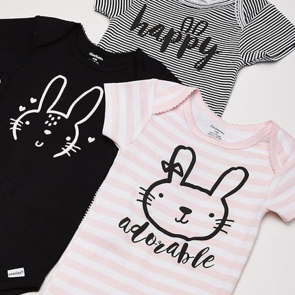Gerber baby-girls 8-pack Short Sleeve Onesies Bodysuits, Pink Bunny, 12 Months