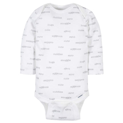 Paquete de 6 mamelucos de manga larga para bebé unisex Gerber, Gris con palabras, 12 meses