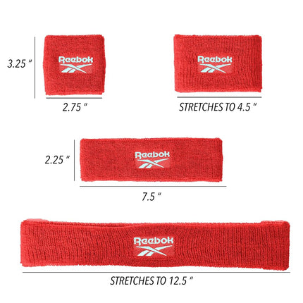 Juego de 3 Bandas Deportivas Unisex - Cinta de Cabeza de 5.7cm y Muñequeras de 8.2cm con Tecnología Stay Dry, Tela de Rizo que Absorbe la Humedad | Accesorios de Fitness de Calidad para un Confort Activo-Reebok