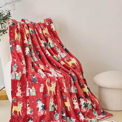 Plaid Sherpa réversible et ultra-doux en flanelle polaire Elegant Comfort – Hiver Noël – Léger, doux et confortable – Couverture décorative de Noël, parfaite pour se prélasser, 127 x 152 cm, Chats de Noël