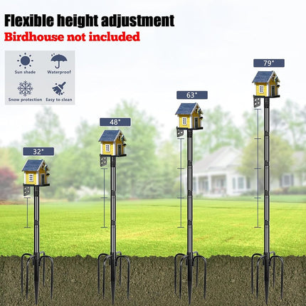 Gtongoko 80 Inch Bird House Pole Kit, Heavy Duty Adjustable Bird Feeder Pole for Outdoors with 5 Prongs Base, Universal Mounting Kit for Bird House and Bird Feeder, Black