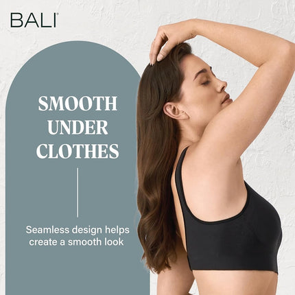 Bali Women's Comfort Revolution Wireless Bra, ComfortFlex Fit Full-Coverage Wirefree Bra, Black, XXL
