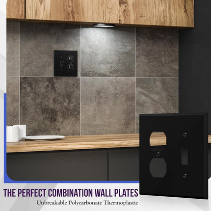 ENERLITES Combination Toggle Light Switch/Duplex Receptacle Outlet Wall Plate, Mid-Size 2-Gang 4.88" x 4.92", Polycarbonate Thermoplastic, 881121M-BK, Black