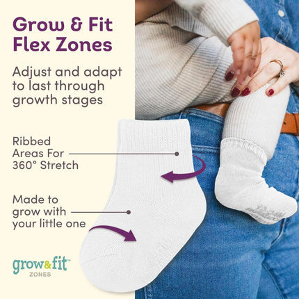 Calcetines elásticos de algodón Grow & Fit Flex Zones de Fruit of the Loom para bebés y niños pequeños - Unisex, Niñas, Niños, Rayas rosadas, 0-6 meses