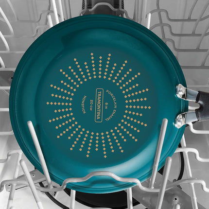 Juego de 3 sartenes antiadherentes de porcelana esmaltada Tramontina, juego de sartenes con revestimiento antiadherente reforzado, aptas para lavavajillas y horno (verde azulado)