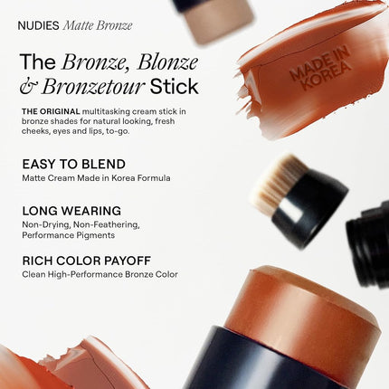 NUDESTIX Nudies Bronze Matte Bronzer Stick Deep Maple Eh 7g – Matte Cream Bronzer for Cheeks, Eyes & Lips – Longwear Sculpting Bronzer, Warm Brown-Bronze Tan