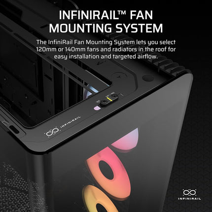 CORSAIR FRAME 4500X RS-R ARGB Panoramic Glass Mid-Tower PC Case – InfiniRail Mounting System, Fits Dual 360mm Radiators, GPU Anti-Sag, 3x RS120R Fans Included – Black