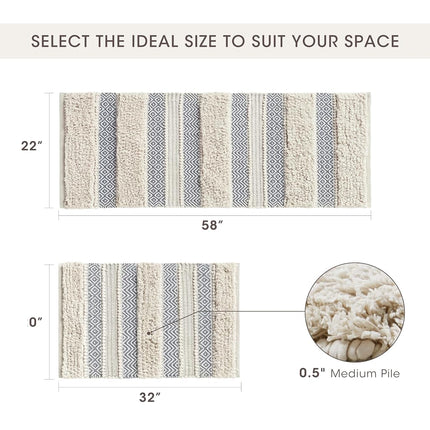 INK+IVY Bath Rug Hand-Woven Texture Shaggy Striped Soft & Water Absorbent, Boho Bathroom Décor Bath-Mats, Non-Slip Absorbent Quick Dry Mats for Tub, Shower Room, Asher, 20x32 Grey