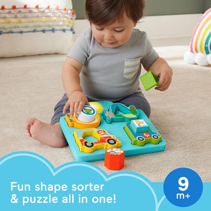 Fisher-Price Baby Sorting Toy Shapes & Sounds Vehicle Puzzle with Music & Lights for Fine Motor Play, Ages 9M+, HRP31