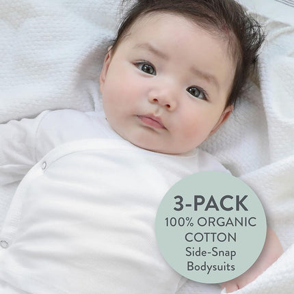 HonestBaby unisex-baby 3-pack Long Sleeve Side-snap Kimono Bodysuits Organic Cotton for Infant Baby Boys, Girls, Unisex, Honestly Pure White, 3-6 Months