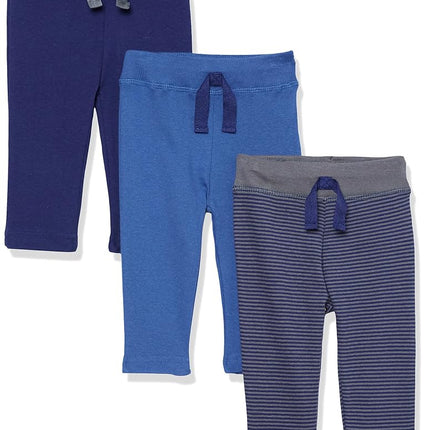 Hudson Baby Baby Cotton Pants, 3 Pack, Navy/Gray Striped, 9-12 Months