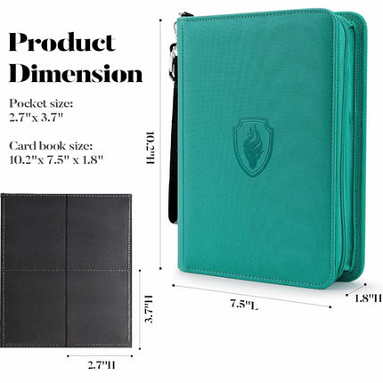 Fabmaker 4 Pocket Card Binder for 320 Cards, Premium Zip Trading Card Binder, Portable PU Card Collection Binder, Collector Card Album, Card Folder for MTG, TCG, Sports Cards, Game Cards (Turquoise)