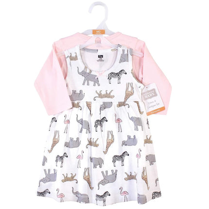 Hudson Baby Girls' Cotton Dress and Cardigan Set, Modern Pink Safari, 5T