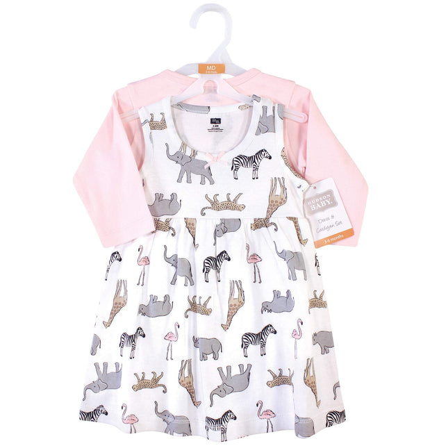 Conjunto de vestido y cárdigan de algodón Hudson Baby para niñas, safari rosa moderno, 3T