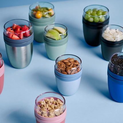 Mepal overnight oats jar - Practical Yoghurt Cup & Muesli Cup - Separate Compartments for Yoghurt & Muesli - Suitable for Freezer, Microwave & Dishwasher - 500 ml + 200 ml - Nordic Sage