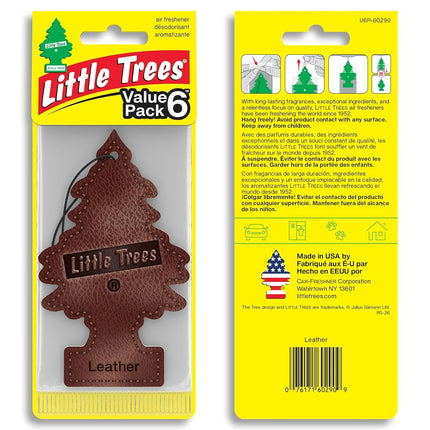 Little Trees Car Air Freshener I Hanging Tree Provides Long Lasting Scent for Auto or Home I Leather, 24 Count, (4) 6-Packs