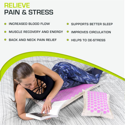 ProsourceFit Ki Acupressure Mat and Pillow Set with 100% Natural Linen and Coconut Fiber Filling; Spike Mat for Back and Neck Pain Relief, Muscle Relaxation, and Stress Relief, Cherry Blossom