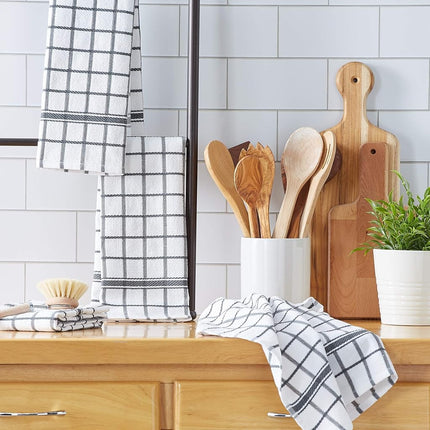 DII Basic Terry Collection Windowpane Dishtowel Set, 16x26, Mineral Gray, 4 Count