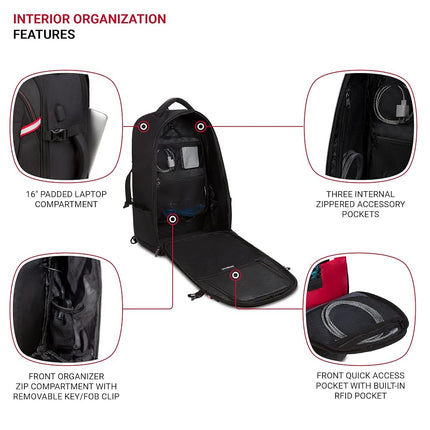 SwissGear Hybrid, Black, 21.5-Inch, Hybrid Travel Laptop Backpack
