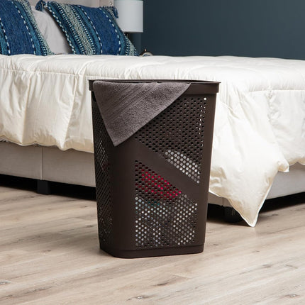 Mind Reader 60 Liter (15g/33lbs) Capacity, Cut Out Handles, Attached Hinged Lid, Ventilated, Brown, Single