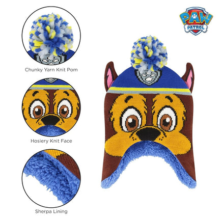 Conjunto de gorro y mitones de invierno Nickelodeon para niños, gorro para niños pequeños de La Patrulla Canina Chase Marshall para edades de 2 a 4 años, azul con forro polar, 2-4T