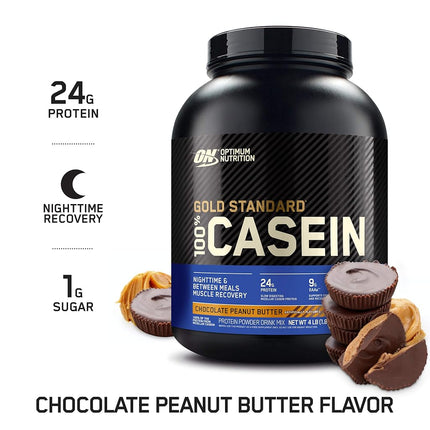 OPTIMUM NUTRITION Gold Standard 100% Casein Protein Powder, Chocolate Peanut Butter Flavour, 1.8kg - [2024/2025 plastic neck band packaging may vary]