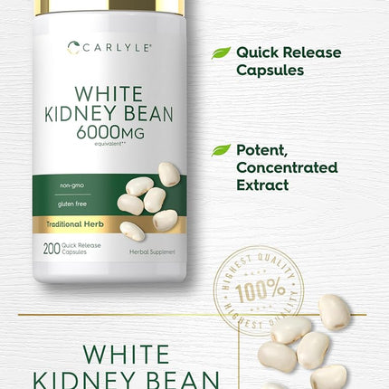 White Kidney Bean Carb Blocker | 6000mg 200 Count | Non-GMO & Gluten Free Extract | by Carlyle