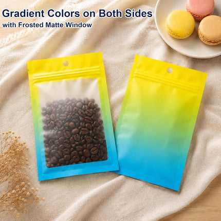 100 Pcs Gradient Colors Resealable Mylar Bags (Yellow Blue, 5.9x8.6 In)