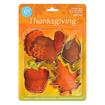 R&M International 5104 Thanksgiving Set Carded, 4 Pieces Cookie Cutter, 4, Medium, Silver