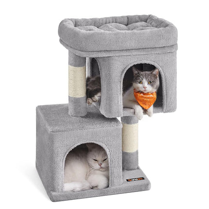 Feandrea Cat Tree Tower, 67 cm, S, Condo for Kittens up to 7 lb, Large Perch, 2 Caves, Scratching Post, Light Gray UPCT611W01