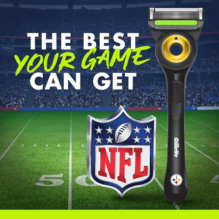 Gillette Labs Custom NFL Steelers Edition Men's Shaver Razor - 1 Handle, 4 Razor Refills and Magnetic Stand, Holiday Gifts for Men, GilletteLabs with Peeling Sticks