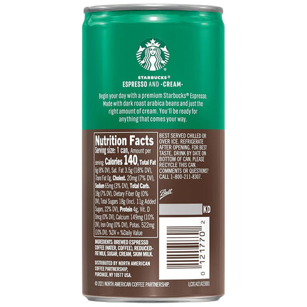 Starbucks Doubleshot, Espresso + Cream, 6.5 Ounce, 12 Pack