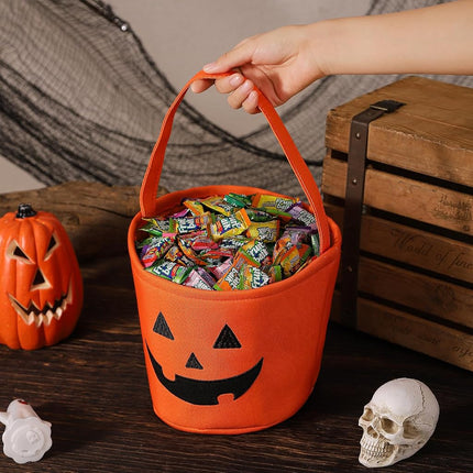 Halloween Bucket Halloween Basket for Kids, Trick or Treat Bags with Embroidery Foldable Halloween Candy Bucket Pumpkin Bucket Basket with Handle for Halloween Party Decorations, (Orange)