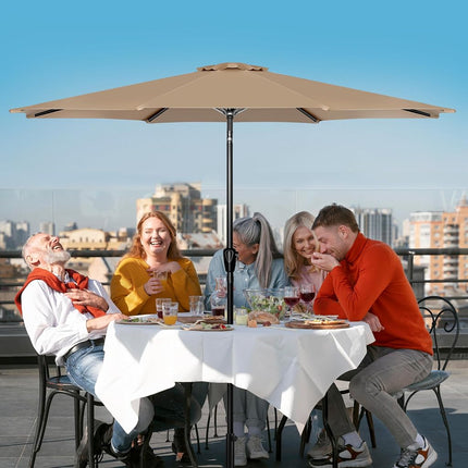 Parasol de patio Simple Deluxe de 3 m, parasol de marché extérieur avec bouton poussoir et manivelle facile, compatible avec les tables, couleur taupe