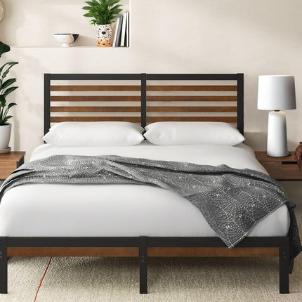 Zinus Kai Queen Bed Frame Bamboo Metal Base with Footboard
