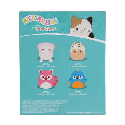Squishmallows Original Micromallows 4-Pack – Brina Bigfoot, Chanel Cinnamon Roll, Lucia Lemur, Tenise Parrot