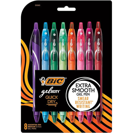 BIC RGLCGAP81AST Gel-ocity Quick Dry Retractable Gel Pen, 0.7mm, Assorted Ink/Barrel, 8/Pack