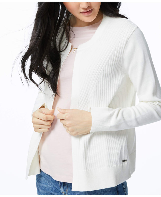 Nautica womens0303ZSNautica Women's Ribbed Open Layering Cardigan Long Sleeve Cardigan Sweater - White - X-Small