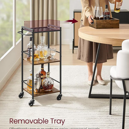 VASAGLE 3-Tier Kitchen Serving Cart with Removable Tray, on Wheels