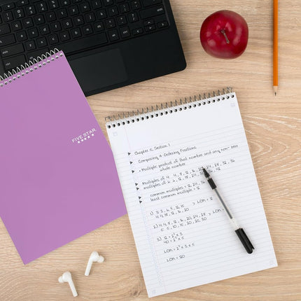 Five Star Top Spiral Notebook + Study App, 1 Subject, College Ruled Notepad, 8-1/2" x 11", 100 Sheets, Fights Ink Bleed, Water Resistant Cover, Amethyst Purple (820058B-ECM)