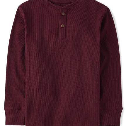 T-shirt Henley thermique à manches longues pour garçons The Children's Place, couleur Redwood, taille Large