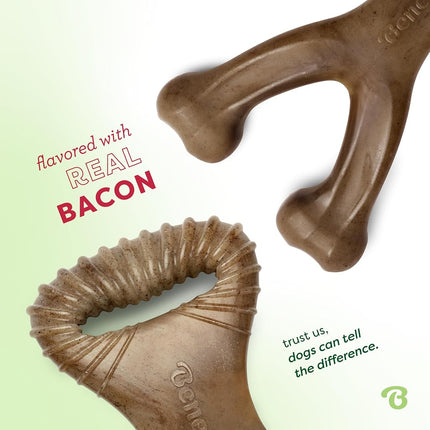 Benebone 2-Pack Wishbone/Dental Durable Dog Chew Toys, Real Bacon, Medium