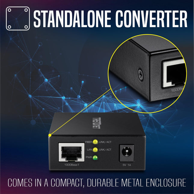 TRENDnet 1000BASE-T to SFP Fiber Media Converter, Gigabit Ethernet to SFP Media Converter, 4Gbps Switching Capactiy, TFC-GSFP