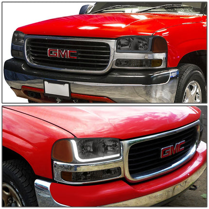 DNA Motoring Ahumado ámbar HL-LB-SIERRA99-SM-AM Faros LED DRL de 4 piezas + luces de parachoques [99-07 GMC Sierra/Yukon]