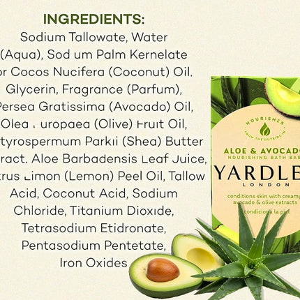 Yardley London Aloe and Avocado Naturally Moisturizing Bath Bar 4.0 oz (Pack of 12)