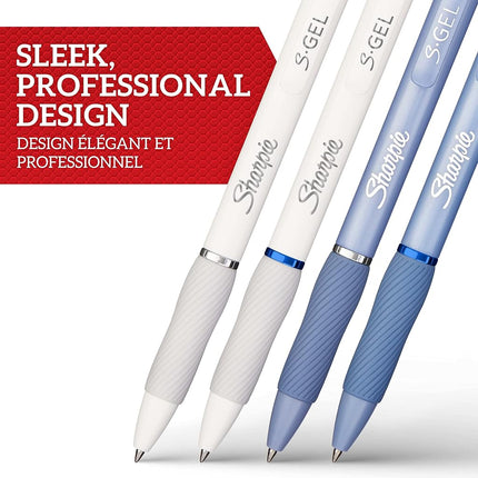 Sharpie S-Gel | Gel Pens | Medium Point (0.7mm) | Frost Blue & White Pearl Barrels | Black & Blue Ink | 4 Count