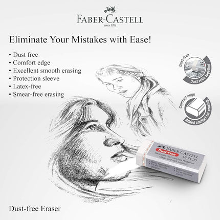 Goma de borrar blanca Faber-Castell sin polvo (caja de 20 unidades) - Borrado suave, borde cómodo, sin látex, ideal para borrar minas de grafito en la escuela, oficina y hogar