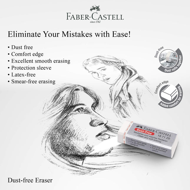 Faber-Castell Dust Free White Eraser (Box of 20) - Soft Erasing, Comfort Edge, Latex Free, Great for Black Lead Erasing for School, Office & Home